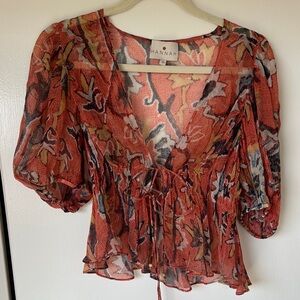Hannah Women's Boho Floral Blouse - Red and Black